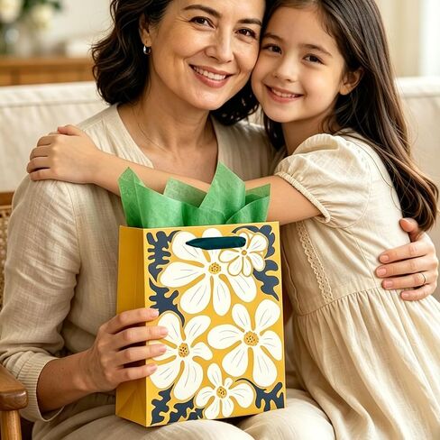 BIUBIU Floral Gift Bags 4 Pack 7"x4"x9" Small Size with Tissue Paper, 4 Assorted Flower Themed Patterns for Birthday, Wedding, Appreciation & Bridal Showers in Saudi Arabia