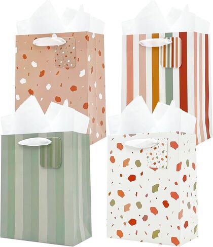 BIUBIU Floral Gift Bags 4 Pack 7"x4"x9" Small Size with Tissue Paper, 4 Assorted Flower Themed Patterns for Birthday, Wedding, Appreciation & Bridal Showers in Saudi Arabia