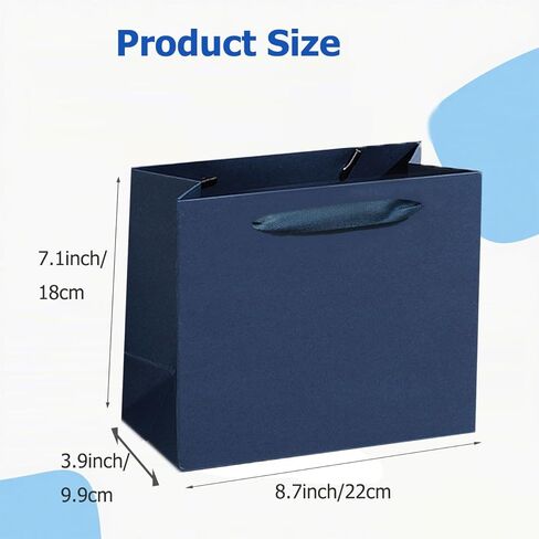 MULIANBOX Navy Blue Gift Bag 12 Pack, 8.7x3.9x7.1inch Gift Wrap Bags with Ribbon Handles, Reusable Heavy Duty Kraft Paper Bags Bulk for Shopping, Wedding, Party, Gift, Retail in Saudi Arabia
