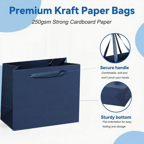 MULIANBOX Navy Blue Gift Bag 12 Pack, 8.7x3.9x7.1inch Gift Wrap Bags with Ribbon Handles, Reusable Heavy Duty Kraft Paper Bags Bulk for Shopping, Wedding, Party, Gift, Retail in Saudi Arabia