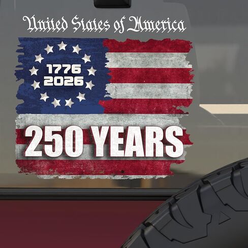USA 250th Anniversary Car Decal, 1776–2026 American Flag Patriotic Stickers, United States Independence Commemorative Car Window and Bumper Decal, 9 x 8 Inches in Kuwait