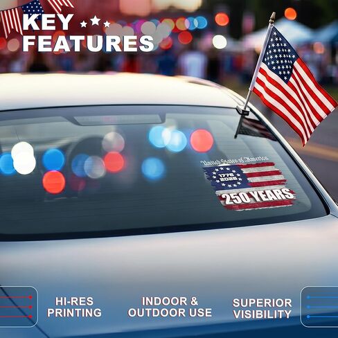 USA 250th Anniversary Car Decal, 1776–2026 American Flag Patriotic Stickers, United States Independence Commemorative Car Window and Bumper Decal, 9 x 8 Inches in Kuwait