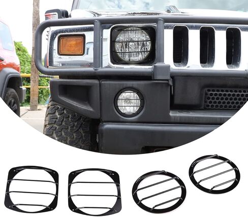 واقي غطاء المصباح الأمامي، مجموعات حماية غطاء ضوء الضباب الأمامي مناسبة لسيارة Hummer H2 2003-2009، ملحقات حماية تزيين مصباح الضباب الأمامي الخارجي، مجموعات 4 قطع in Saudi Arabia