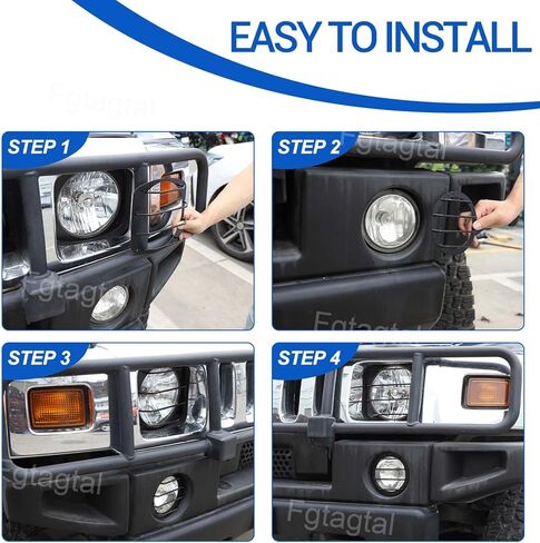 واقي غطاء المصباح الأمامي، مجموعات حماية غطاء ضوء الضباب الأمامي مناسبة لسيارة Hummer H2 2003-2009، ملحقات حماية تزيين مصباح الضباب الأمامي الخارجي، مجموعات 4 قطع in Saudi Arabia