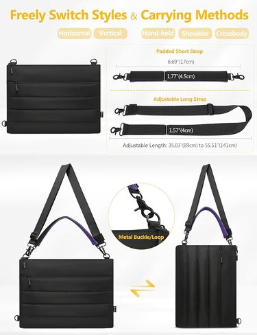HYZUO 13.3-14 Inch Laptop Sleeve Bag for MacBook Pro 14 M5-M1 A3426 A3427, MacBook Pro/Air 13, 13" 13.3" Dell/HP/Lenovo/Asus/Acer/Samsung, Women Shoulder Bags Case Work Daily Handbag, Black in Saudi Arabia