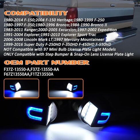 LED License Plate Lights Tag Lights Compatible with F150/F250/F350/F450/F550 Super Duty Rear Bumper Tag Lamp, White Light & Blue C-Shaped Light 2PCS in Saudi Arabia