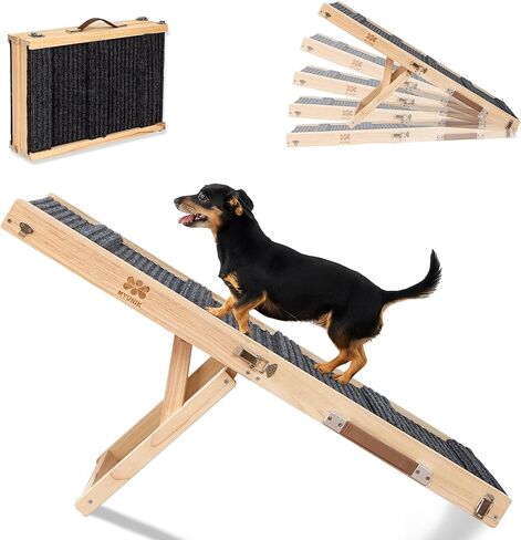 Adjustable Dog Ramp for Bed & Couch, 40.5 Inches Solid Wood Foldable Pet Ramp for All Dogs, Dog Bed Ramp with 5 Heights 10–24 Inches in Saudi Arabia