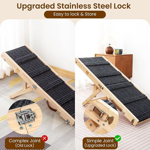 Adjustable Dog Ramp for Bed & Couch, 40.5 Inches Solid Wood Foldable Pet Ramp for All Dogs, Dog Bed Ramp with 5 Heights 10–24 Inches in Saudi Arabia