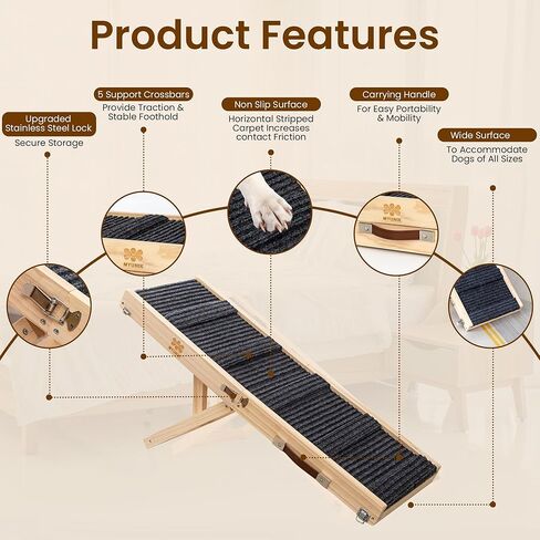 Adjustable Dog Ramp for Bed & Couch, 40.5 Inches Solid Wood Foldable Pet Ramp for All Dogs, Dog Bed Ramp with 5 Heights 10–24 Inches in Saudi Arabia