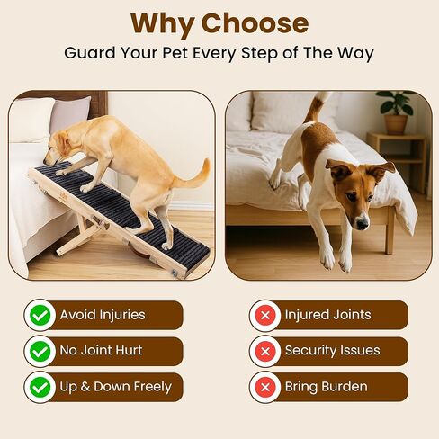 Adjustable Dog Ramp for Bed & Couch, 40.5 Inches Solid Wood Foldable Pet Ramp for All Dogs, Dog Bed Ramp with 5 Heights 10–24 Inches in Saudi Arabia