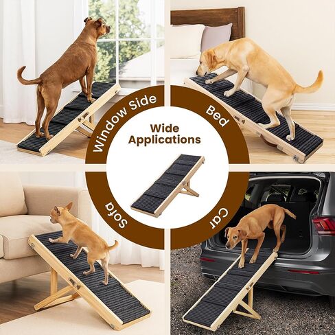 Adjustable Dog Ramp for Bed & Couch, 40.5 Inches Solid Wood Foldable Pet Ramp for All Dogs, Dog Bed Ramp with 5 Heights 10–24 Inches in Saudi Arabia