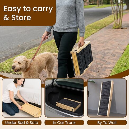 Adjustable Dog Ramp for Bed & Couch, 40.5 Inches Solid Wood Foldable Pet Ramp for All Dogs, Dog Bed Ramp with 5 Heights 10–24 Inches in Saudi Arabia