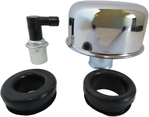 Chrome Steel Valve Cover Breather, 90deg PCV Valve And Rubber Grommet Set, For Big Block Ford BBF 429 460 Engine, Fits Valve Cover With 1.25 in (1 1/4 in) Hole, Valve Covers Part Numbe 4870/4201 in Saudi Arabia