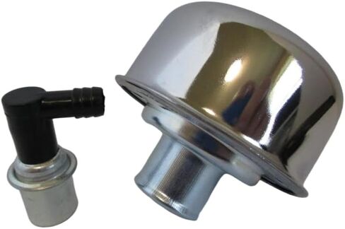 Chrome Steel Valve Cover Breather, 90deg PCV Valve And Rubber Grommet Set, For Big Block Ford BBF 429 460 Engine, Fits Valve Cover With 1.25 in (1 1/4 in) Hole, Valve Covers Part Numbe 4870/4201 in Saudi Arabia