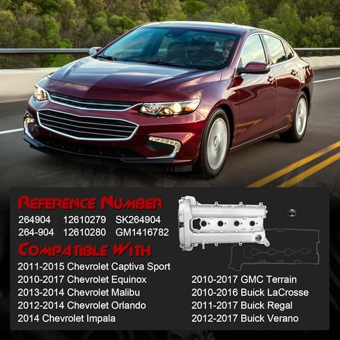 Engine Valve Cover with Gasket & Cap, Compatible with Chevy Captiva Sport 2011-2015, Equinox 2010-2017, Malibu 2013-2014, Orlando 2012-2014, Impala; GMC Terrain; Buick LaCrosse, Regal, Verano - 2.4L in Saudi Arabia