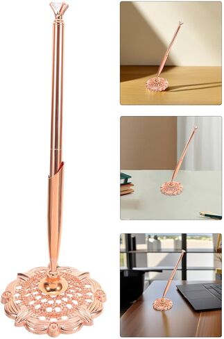 Rose Gold Desktop Counter Ballpoint Pen with Rhinestones, Single Piece Signature Pen for Hotel and Office Use, Wedding Planning and Business Desk Stationery in Kuwait