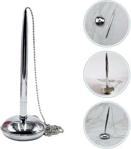 Abaodam Signature Pen with Chain and Stand Silver Counter Desk Writing Pen for Bank Office Hotel Reception Use in Kuwait