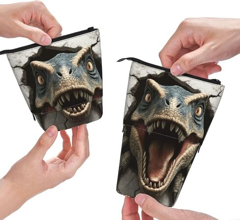 Dinosaur Kids Standing Pencil Case Girls Boys Telescopic Stationary Pouch with Zipper Large Capacity Stand up Pen Bag Portable Makeup Holder for Children School Students Office Supplies in Kuwait
