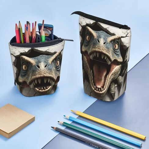Dinosaur Kids Standing Pencil Case Girls Boys Telescopic Stationary Pouch with Zipper Large Capacity Stand up Pen Bag Portable Makeup Holder for Children School Students Office Supplies in Kuwait