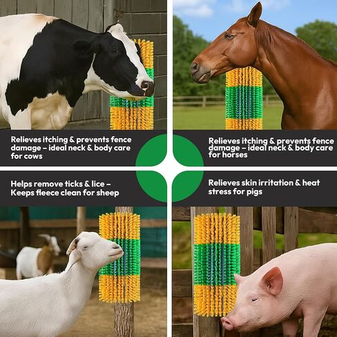 Livestock Scratching Brush 2-Pack — Cattle Horse Goat Pig Sheep Grooming Post with 16 Screws, Weather-Resistant Barn Fence Mount in Saudi Arabia