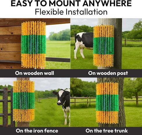 Livestock Scratching Brush 2-Pack — Cattle Horse Goat Pig Sheep Grooming Post with 16 Screws, Weather-Resistant Barn Fence Mount in Saudi Arabia