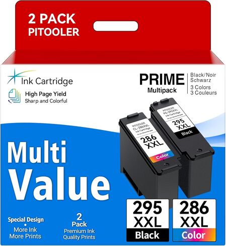 Pitooler Extra High Yield 295XXL 286XXL Ink Cartridge Replacement for Canon PG-295 CL-286 / PG-295XL CL-286XL Ink Cartridges Compatible for Canon TR7120, TS6520, TS4320 Printer (1500 Page Yield) in Saudi Arabia