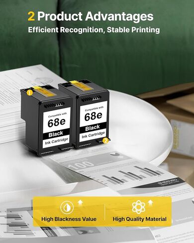 68XL 68e 68 Black Ink Cartridge Replacement for HP Ink 68 68XL 68e Black | for HP Envy 6155e 6555e Ink Cartridges Compatible with Envy 6155e 6555e 6152e 6552e 6100e 6500e Series Printer (2 Black) in Saudi Arabia