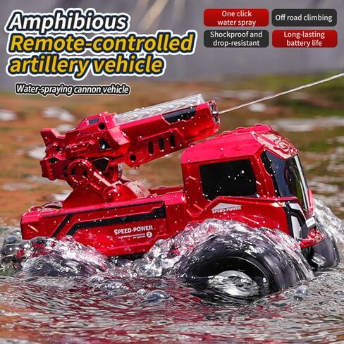 All Terrain Waterproof Monster Trucks for Boys, 3-in-1 Amphibious Remote Control Car / RC Boat / Water Gun, RC Rescue Fire Engine Truck with 2 Batteries, Birthday Gift Pool Toys for Kids Ages 6-10 in Saudi Arabia