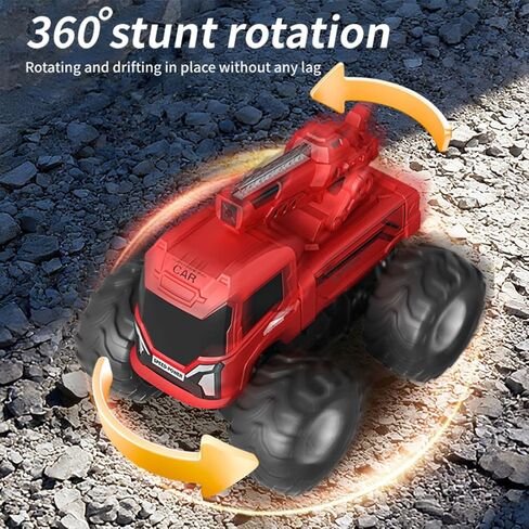 All Terrain Waterproof Monster Trucks for Boys, 3-in-1 Amphibious Remote Control Car / RC Boat / Water Gun, RC Rescue Fire Engine Truck with 2 Batteries, Birthday Gift Pool Toys for Kids Ages 6-10 in Saudi Arabia
