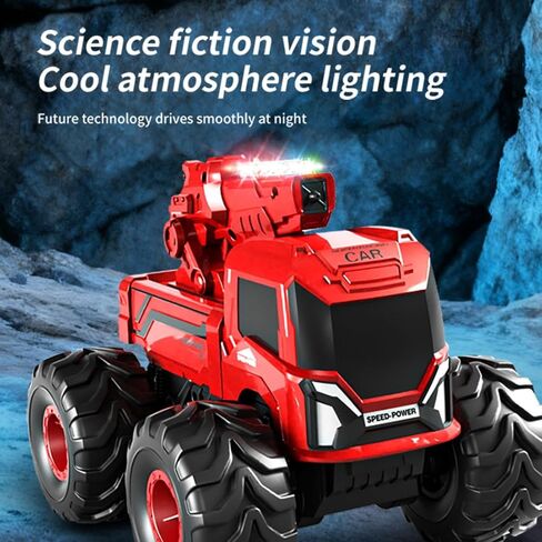 All Terrain Waterproof Monster Trucks for Boys, 3-in-1 Amphibious Remote Control Car / RC Boat / Water Gun, RC Rescue Fire Engine Truck with 2 Batteries, Birthday Gift Pool Toys for Kids Ages 6-10 in Saudi Arabia