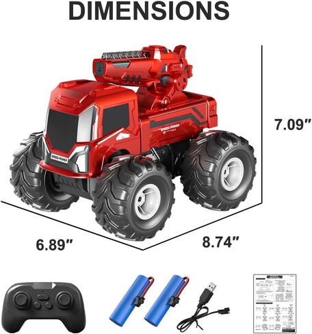 All Terrain Waterproof Monster Trucks for Boys, 3-in-1 Amphibious Remote Control Car / RC Boat / Water Gun, RC Rescue Fire Engine Truck with 2 Batteries, Birthday Gift Pool Toys for Kids Ages 6-10 in Saudi Arabia