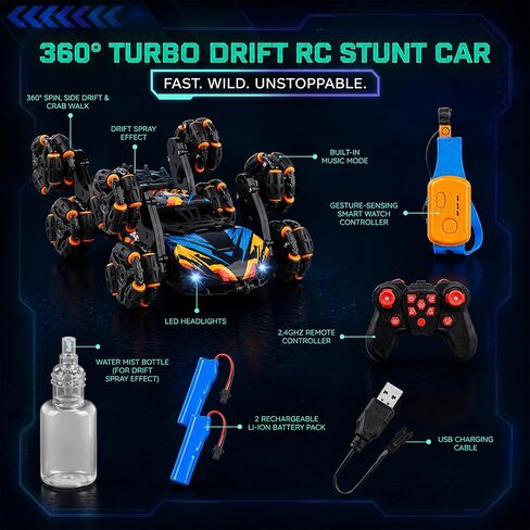 Gesture Sensing RC Stunt Car for Boys 6-12 — 8-Wheel Hand Controlled & Remote Control Drift Car, 360° Flips & Spins, 2 Rechargeable Batteries, LED Lights & Mist, Birthday Gift for Kids 6 7 8 9 10 11 in Kuwait