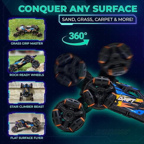 Gesture Sensing RC Stunt Car for Boys 6-12 — 8-Wheel Hand Controlled & Remote Control Drift Car, 360° Flips & Spins, 2 Rechargeable Batteries, LED Lights & Mist, Birthday Gift for Kids 6 7 8 9 10 11 in Kuwait