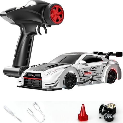 88RC 1:43 Alloy Remote Control Mini Drift Car, 2.4GHz 4WD High-Speed RC Car with DIY Detachable Body & Multi-Light Modes, Desktop Racing Hobby for Adults & Collectors (White) in Saudi Arabia