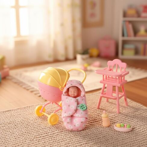 BABESIDE Mini Full Silicone Baby Doll Set – 4.5 Inch Realistic Sleeping Newborn Doll with Feeding Bottle, Stroller, High Chair & Gift Box, Soft Silicone Mini Reborn Baby Toy for Kids Age 3+ in Kuwait