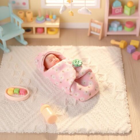BABESIDE Mini Full Silicone Baby Doll Set – 4.5 Inch Realistic Sleeping Newborn Doll with Feeding Bottle, Stroller, High Chair & Gift Box, Soft Silicone Mini Reborn Baby Toy for Kids Age 3+ in Kuwait
