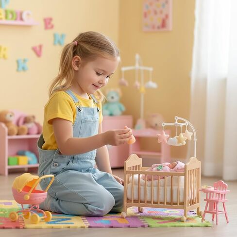 BABESIDE Mini Full Silicone Baby Doll Set – 4.5 Inch Realistic Sleeping Newborn Doll with Feeding Bottle, Stroller, High Chair & Gift Box, Soft Silicone Mini Reborn Baby Toy for Kids Age 3+ in Kuwait