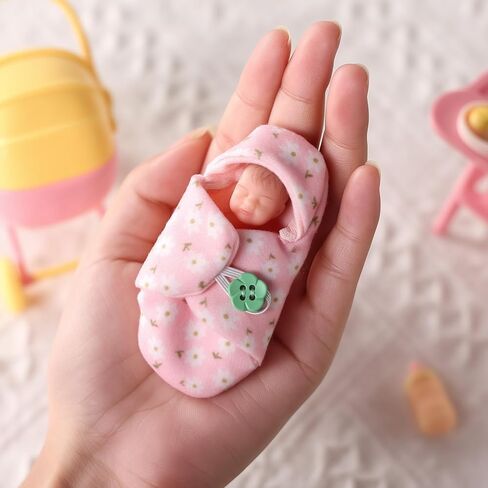 BABESIDE Mini Full Silicone Baby Doll Set – 4.5 Inch Realistic Sleeping Newborn Doll with Feeding Bottle, Stroller, High Chair & Gift Box, Soft Silicone Mini Reborn Baby Toy for Kids Age 3+ in Kuwait