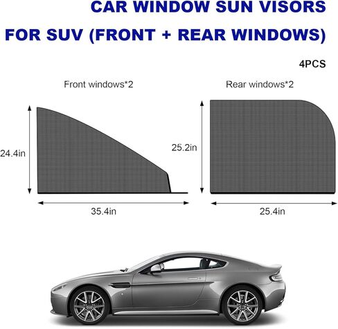 4 PCS Car Window Shades, Breathable Mesh Vehicle Front Rear Side Windows Sunshade Curtain for UV Protection, Stretchy Heat Block Window Screen Covers for Most SUVs in Kuwait