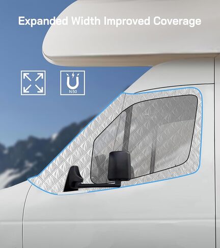 RV Windshield Cover for Ford E450,E350,E250,Econoline,Club Wagon 1997-2025 Motorhome, Class C RV Front Window Sunshade for UV Protection & Privacy Shield, White with Mirror Cutouts in Saudi Arabia