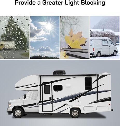 RV Windshield Cover for Ford E450,E350,E250,Econoline,Club Wagon 1997-2025 Motorhome, Class C RV Front Window Sunshade for UV Protection & Privacy Shield, White with Mirror Cutouts in Saudi Arabia