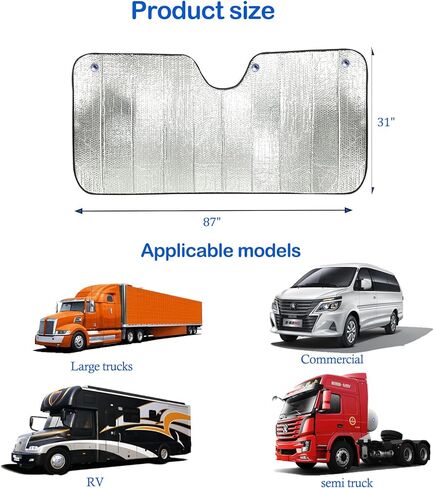 Upgrade Windshield Sun Shade Reflective Semi Truck Window Shades Foldable RV Windshield Sunshade for UVSun Protection fits for Rig Truck Commercial Windshields （87"*31"） in Saudi Arabia