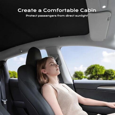 Tesla Model Y Juniper Sunshade Roof 2025-2026، سقف زجاجي بانورامي ظلة عازلة للحرارة للأشعة فوق البنفسجية كتلة فتحة سقف، بدون ترهل قابل للطي طراز Tesla Y Juniper الملحقات الداخلية باللون الأسود in Kuwait