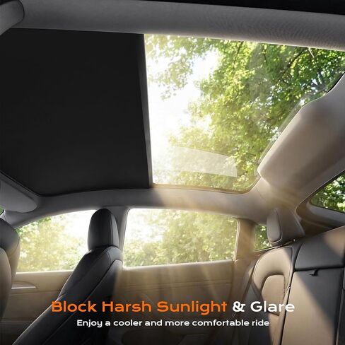 Tesla Model Y Juniper Sunshade Roof 2025-2026، سقف زجاجي بانورامي ظلة عازلة للحرارة للأشعة فوق البنفسجية كتلة فتحة سقف، بدون ترهل قابل للطي طراز Tesla Y Juniper الملحقات الداخلية باللون الأسود in Kuwait