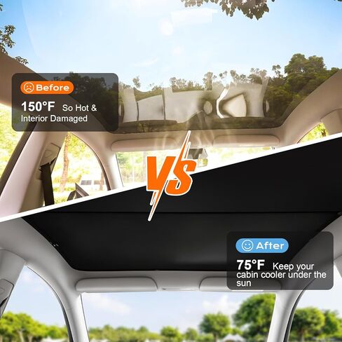 Tesla Model Y Juniper Sunshade Roof 2025-2026، سقف زجاجي بانورامي ظلة عازلة للحرارة للأشعة فوق البنفسجية كتلة فتحة سقف، بدون ترهل قابل للطي طراز Tesla Y Juniper الملحقات الداخلية باللون الأسود in Kuwait
