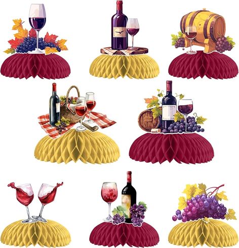 Wine Tasting Party Table Decoration, 8pcs Red Wine Theme Honeycomb Centerpiece Double-Sided Printing for Wine Tasting Party Supplies Vino Before Vows Bridal Shower Birthday Party Decoration in Kuwait