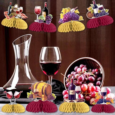 Wine Tasting Party Table Decoration, 8pcs Red Wine Theme Honeycomb Centerpiece Double-Sided Printing for Wine Tasting Party Supplies Vino Before Vows Bridal Shower Birthday Party Decoration in Kuwait