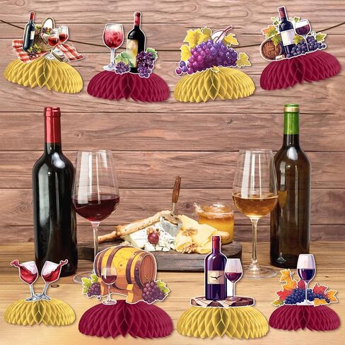 Wine Tasting Party Table Decoration, 8pcs Red Wine Theme Honeycomb Centerpiece Double-Sided Printing for Wine Tasting Party Supplies Vino Before Vows Bridal Shower Birthday Party Decoration in Kuwait
