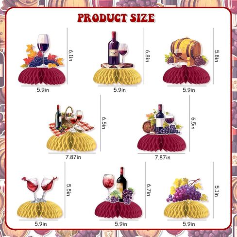 Wine Tasting Party Table Decoration, 8pcs Red Wine Theme Honeycomb Centerpiece Double-Sided Printing for Wine Tasting Party Supplies Vino Before Vows Bridal Shower Birthday Party Decoration in Kuwait
