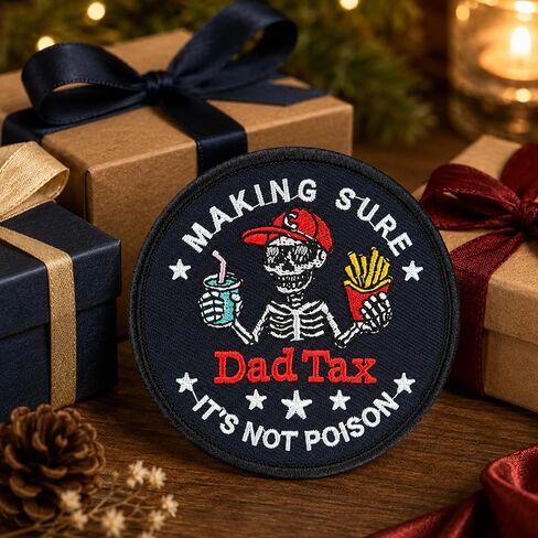 Fathers Day Iron On Patch Dad Tax Funny Skeleton Embroidered Applique for Clothing Jackets Hats - Humorous Family Statement Emblems Gifts for Men Father Husband in Saudi Arabia